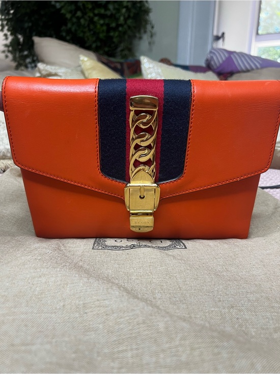 Gucci Handbags - GUCCI Sylvie Bold Orange Wristlet/Shoulder Bag Authentic